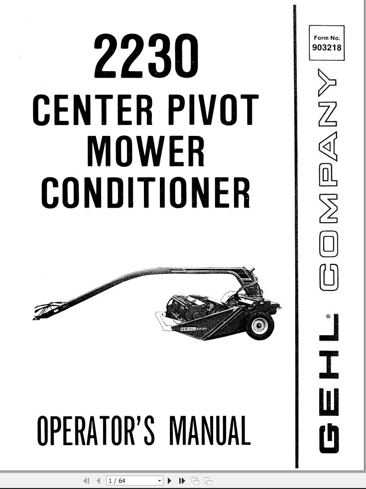 GEHL Cebter Pivot Mower Conditioner 2230 Operators Manual 903218A
