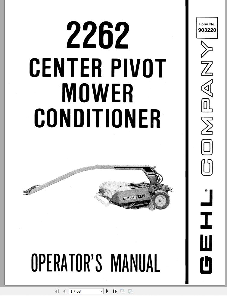 GEHL Center Pivot Mower Conditioner 2262 Operators Manual 903220A 1