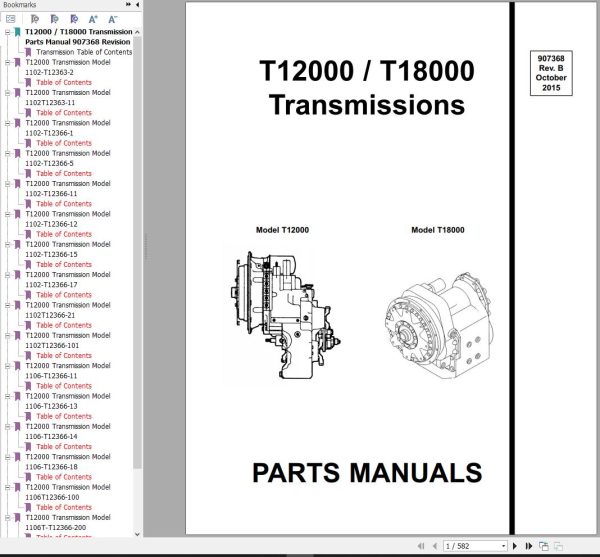 GEHL Clark Transmission T12000 T18000 Parts Manual 907368B