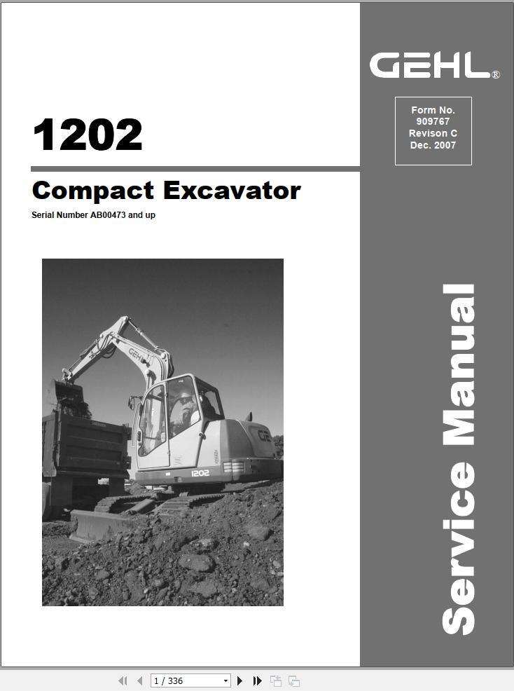 GEHL Compact Excavator 1202 Service Manual 909767C