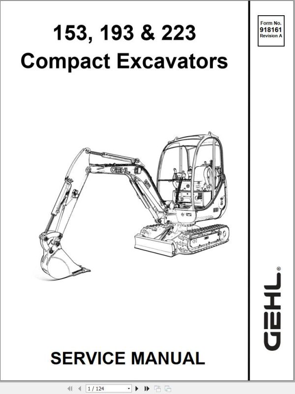 GEHL Compact Excavator 153 193 223 Service Manual 918161A