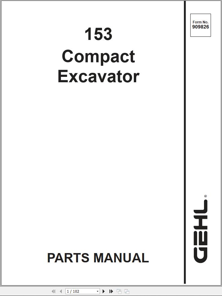 GEHL Compact Excavator 153 Parts Manual 909826A