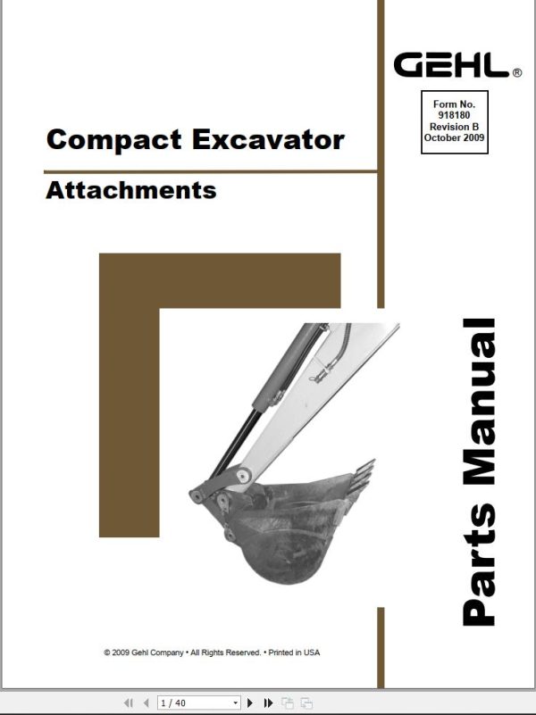 GEHL Compact Excavator 153 to 1202 Parts Manual 918180