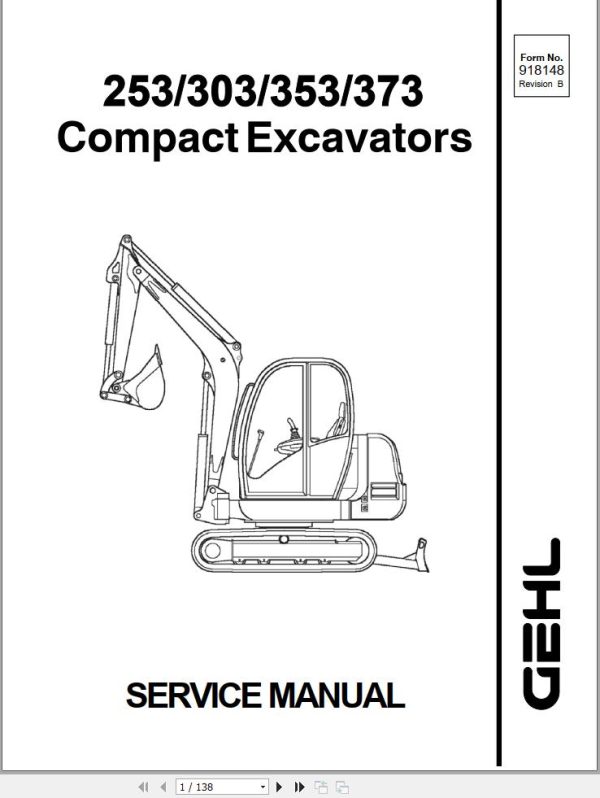 GEHL Compact Excavator 253 303 353 373 Service Manual 918148A