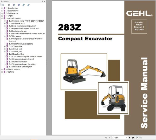GEHL Compact Excavator 283Z Service Manual 918255A