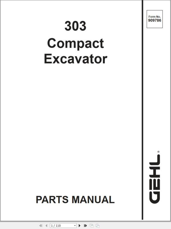GEHL Compact Excavator 303 Parts Manual 909786A