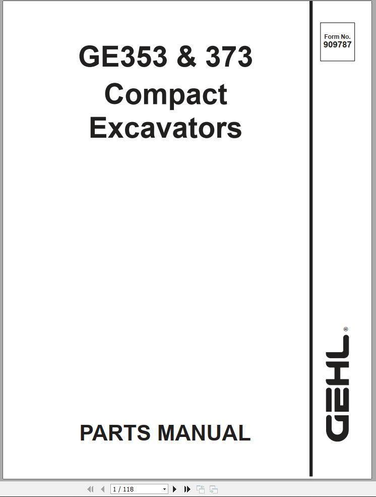 GEHL Compact Excavator 353 373 Parts Manual