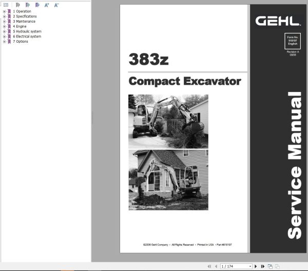 GEHL Compact Excavator 383Z Service Manual 918197A