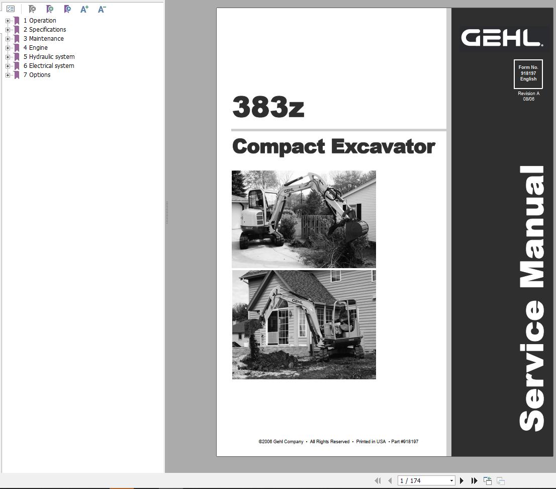 GEHL Compact Excavator 383Z Service Manual 918197A