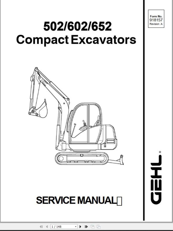 GEHL Compact Excavator 502 602 652 Service Manual 918157A