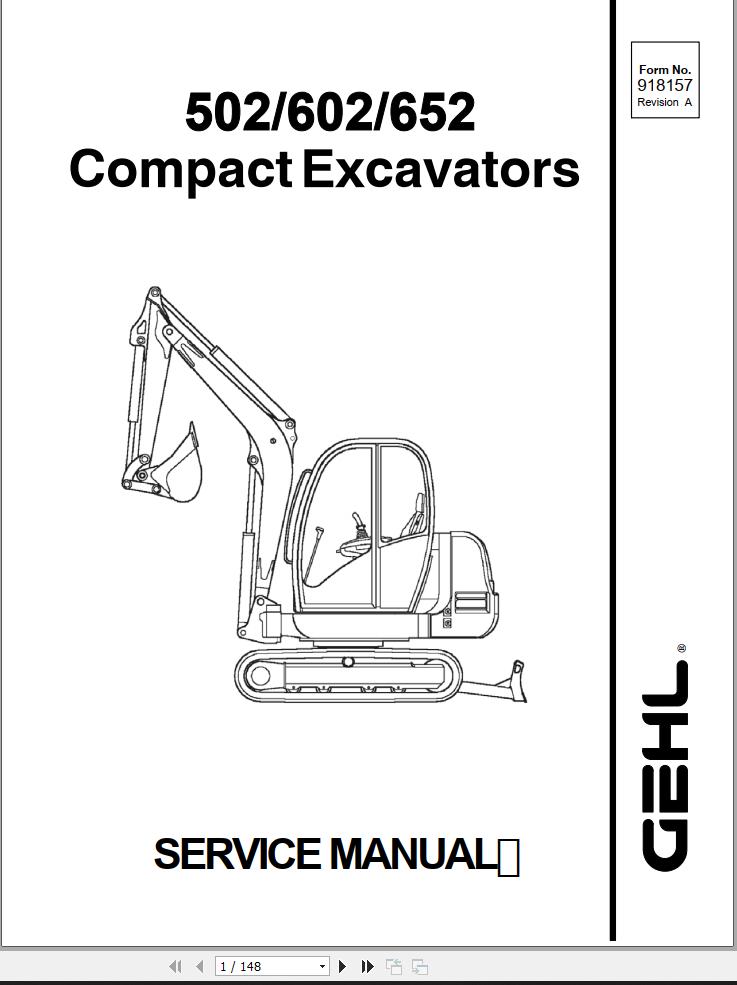 GEHL Compact Excavator 502 602 652 Service Manual 918157A