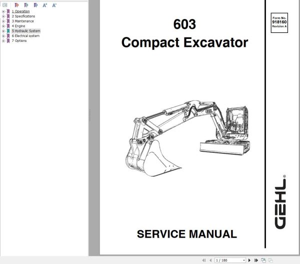 GEHL Compact Excavator 603 Service Manual 918160A