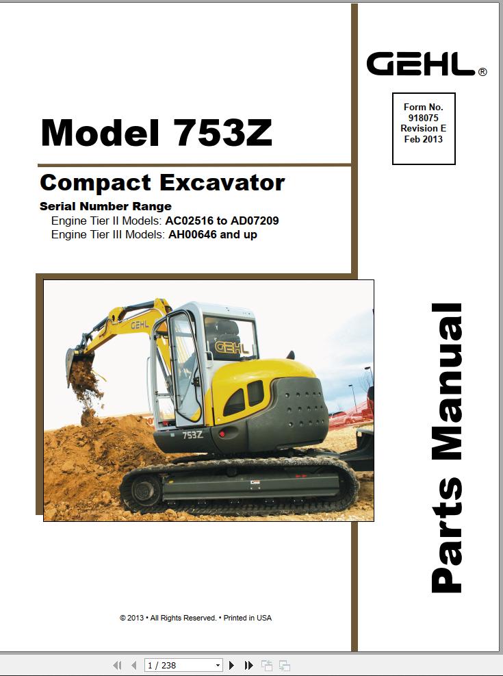 GEHL Compact Excavator 735Z Parts Manual 918075E