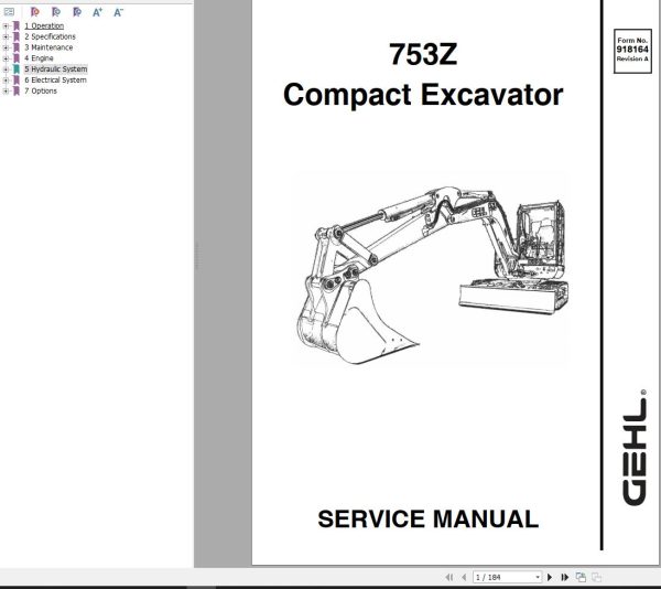 GEHL Compact Excavator 753Z Service Manual 918164