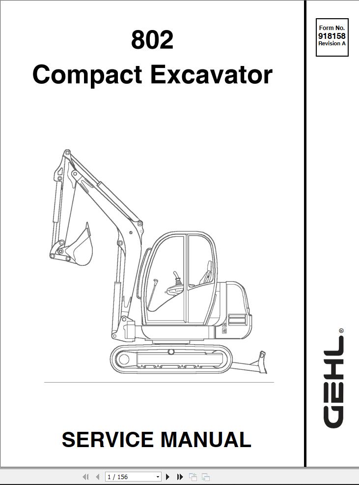 GEHL Compact Excavator 802 Service Manual 918158A