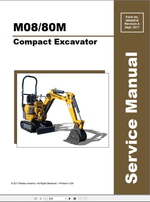 GEHL Compact Excavator M08 M80M Service Manual 50940518 REVA