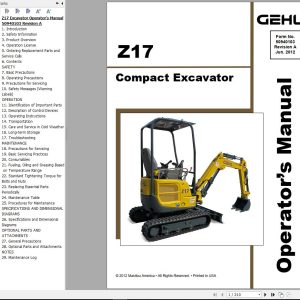 GEHL Compact Excavator Z17 Operators Manual 50940103A