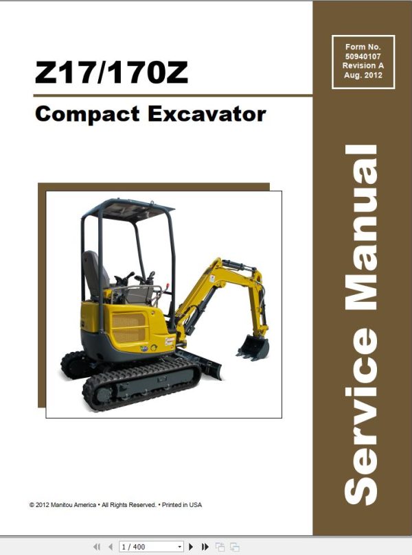 GEHL Compact Excavator Z17 Z170Z Service Manual 50940107A
