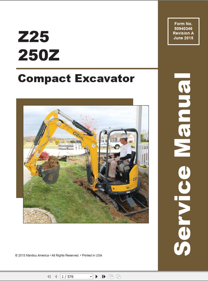 GEHL Compact Excavator Z25 250Z Service Manual 50940346 REVA