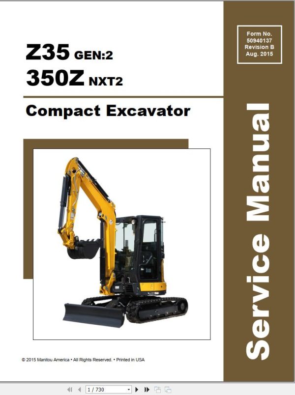 GEHL Compact Excavator Z35 Gen2 350Z NXT2 Service Manual 50940137 revb