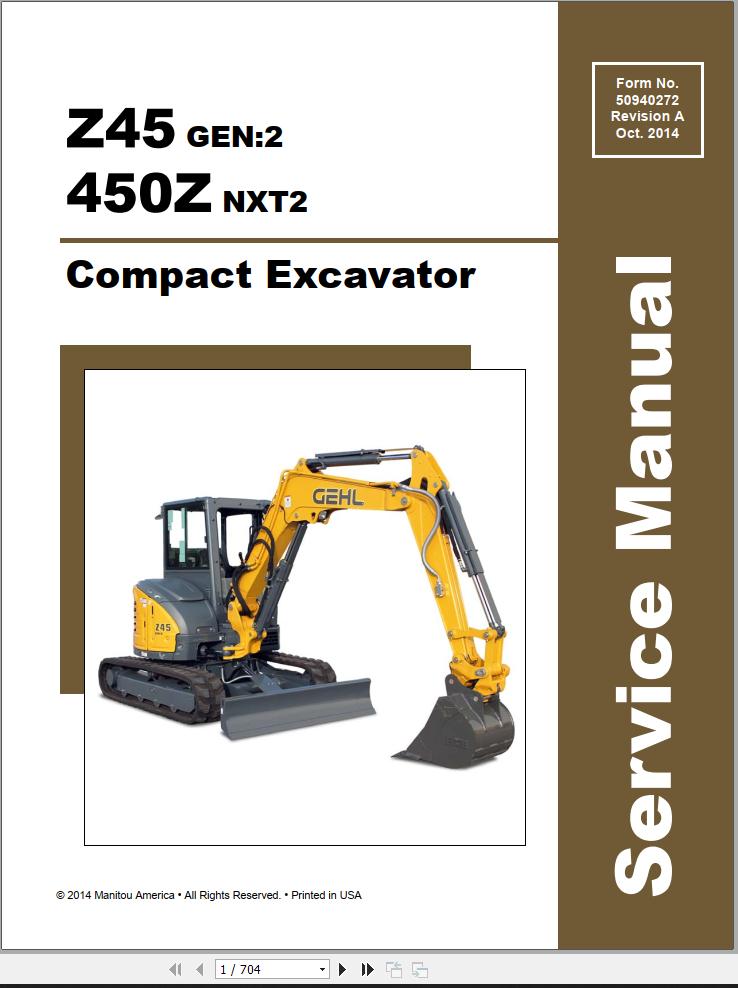 GEHL Compact Excavator Z45 Gen2 450Z NXT2 Service Manual 50940272 REVA