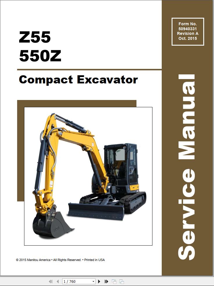 GEHL Compact Excavator Z55 550Z Service Manual 50940331 REVA