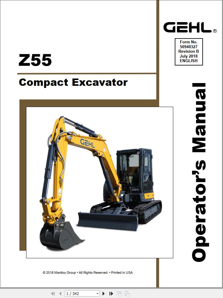 GEHL Compact Excavator Z55 Operators Manual 50940327B