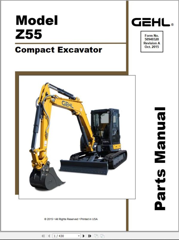GEHL Compact Excavator Z55 Parts Manual 50940328A