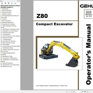 GEHL Compact Excavator Z80 Operators Manual
