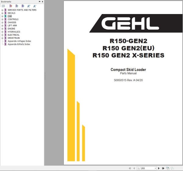 GEHL Compact Skid Loader R150 R150 X Series Gen2 Parts Manual 50950515A