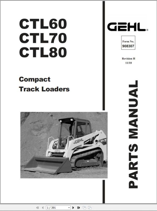 GEHL Compact Track Loader CTL60 CTL70 CTL80 Parts Manual 908307H