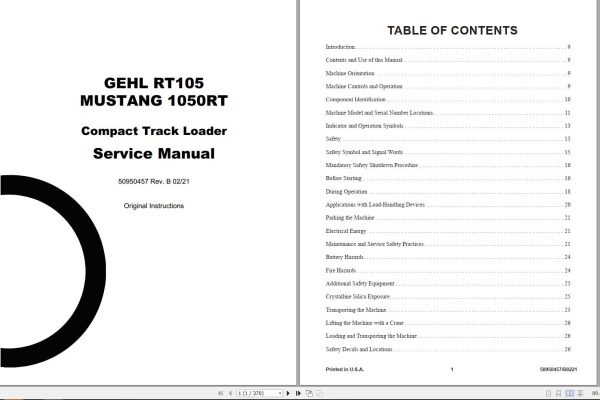 GEHL Compact Track Loader RT105 Service Manual 50950457 REVB