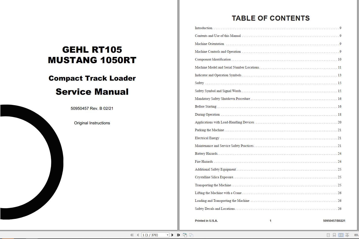 GEHL Compact Track Loader RT105 Service Manual 50950457 REVB