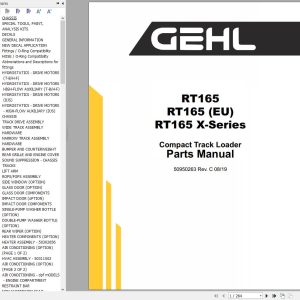 GEHL Compact Track Loader RT165 RT165 X Series Parts Manual 50950263C