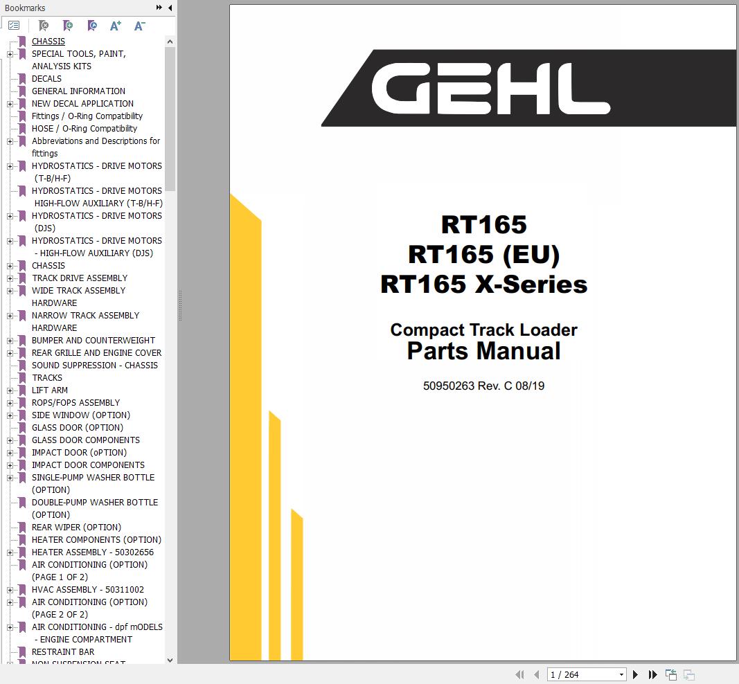 GEHL Compact Track Loader RT165 RT165 X Series Parts Manual 50950263C