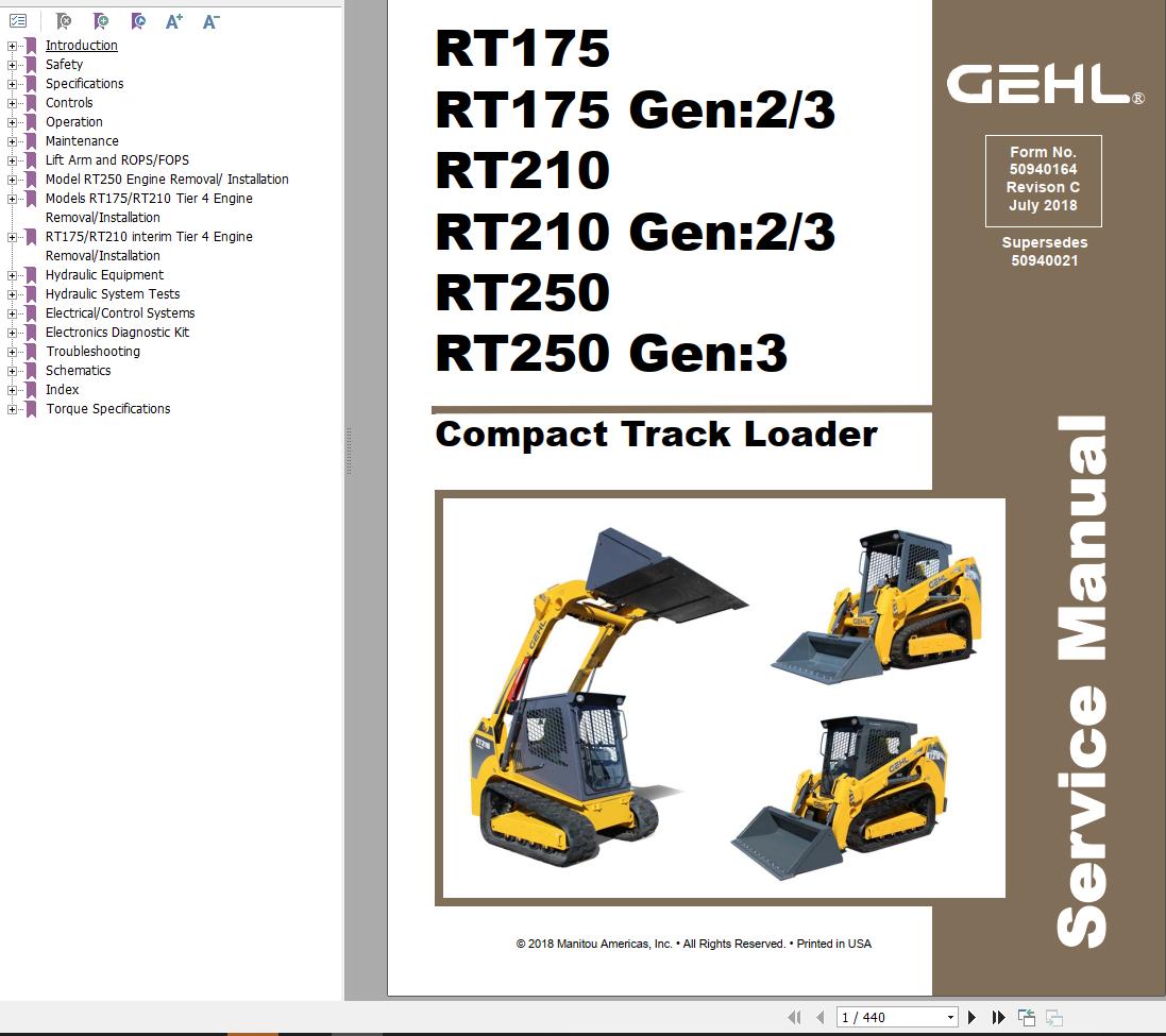 GEHL Compact Track Loader RT175 to RT250 Gen3 Service Manual 50940164