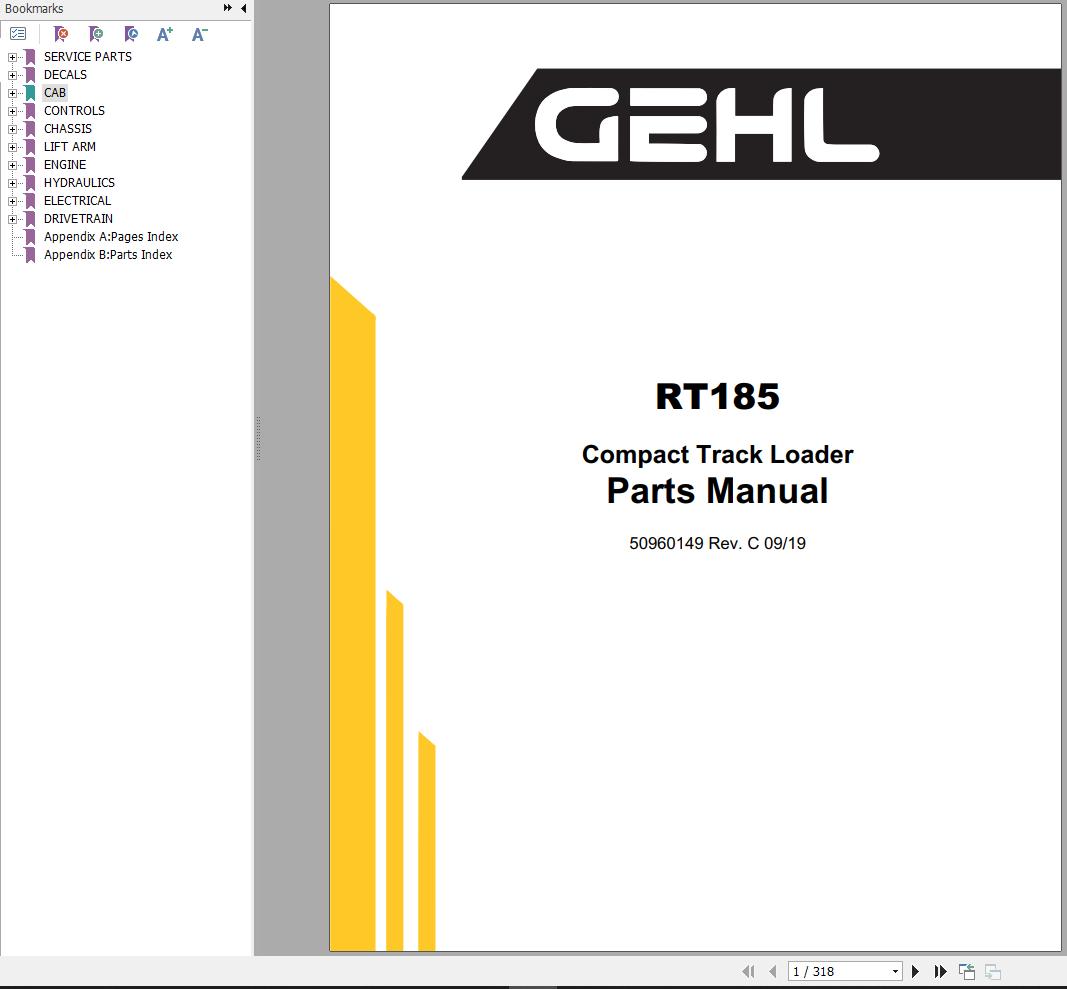 GEHL Compact Track Loader RT185 Parts Manual 50960149C