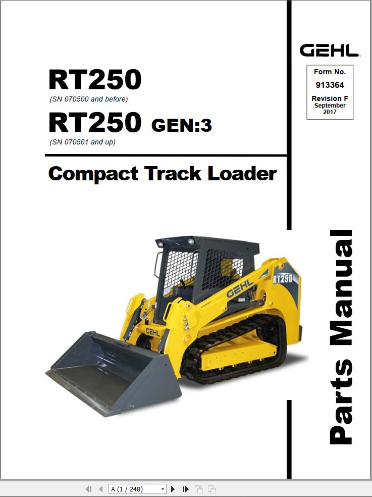 GEHL Compact Track Loader RT250 RT250Gen3 Parts Manual 913364F