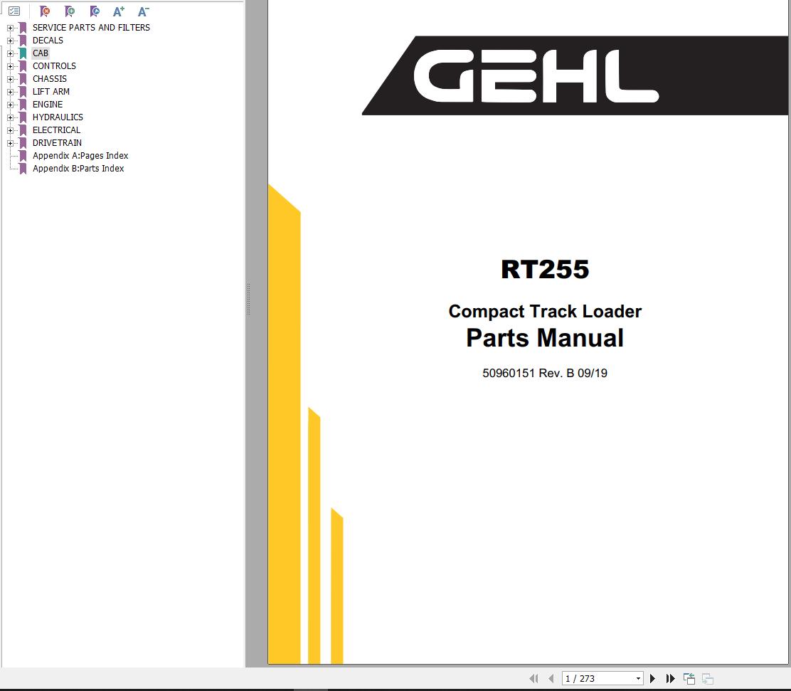 GEHL Compact Track Loader RT255 Parts Manual 50960151B