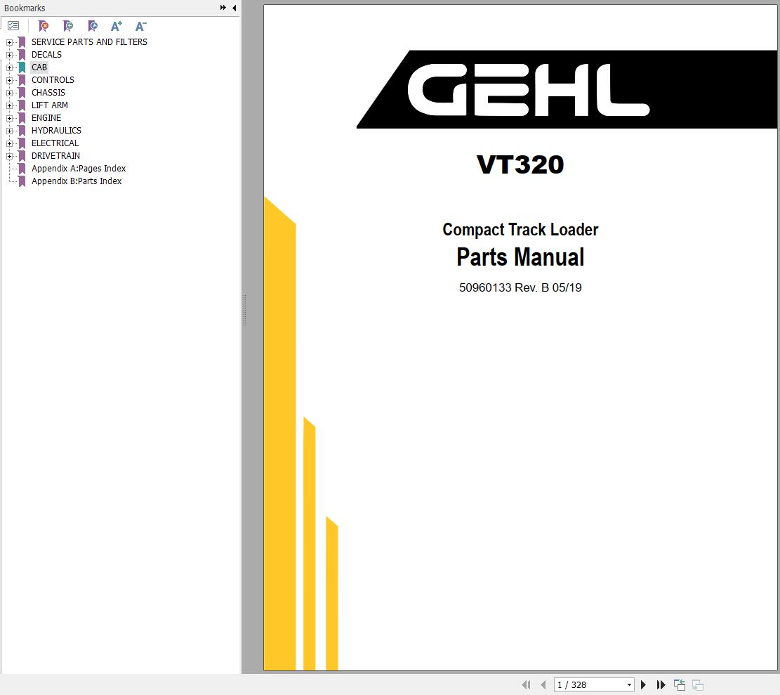 GEHL Compact Track Loader VT320 Parts Manual 50960133B