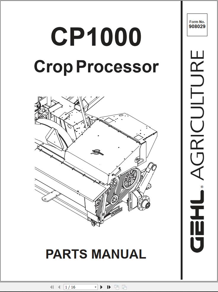 GEHL Crop Processor CP1000 Parts Manual 908029A