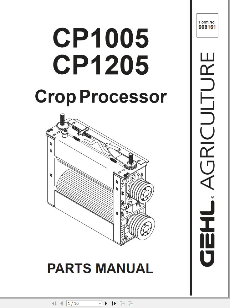 GEHL Crop Processor CP1005 CP1205 Parts Manual 908161B