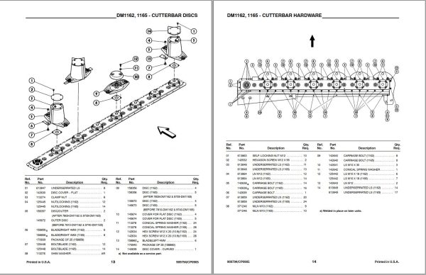 GEHL Disc Mower 1162 1165 Parts Manual 909794C 1