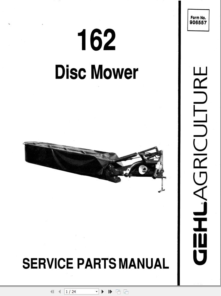 GEHL Disc Mower 162 Service Parts Manual 906557A