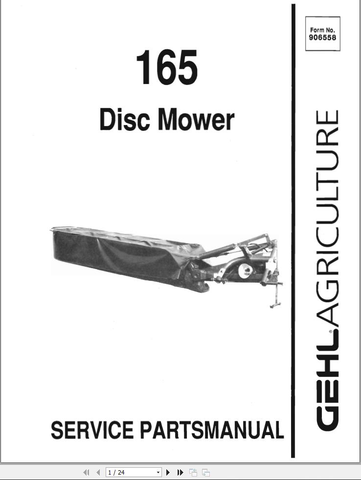 GEHL Disc Mower 165 Service Parts Manual 906558A