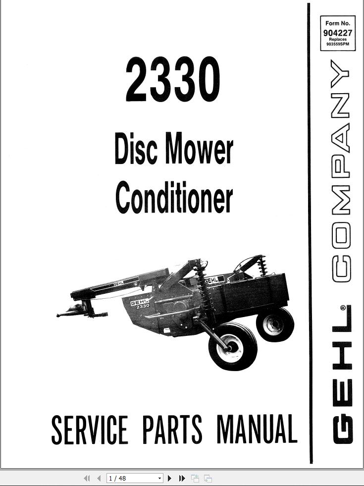 GEHL Disc Mower Conditioner 2330 Service Parts Manual 904227A