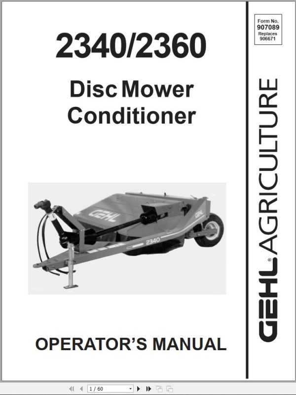GEHL Disc Mower Conditioner 2340 2360 Operators Manual 907089A