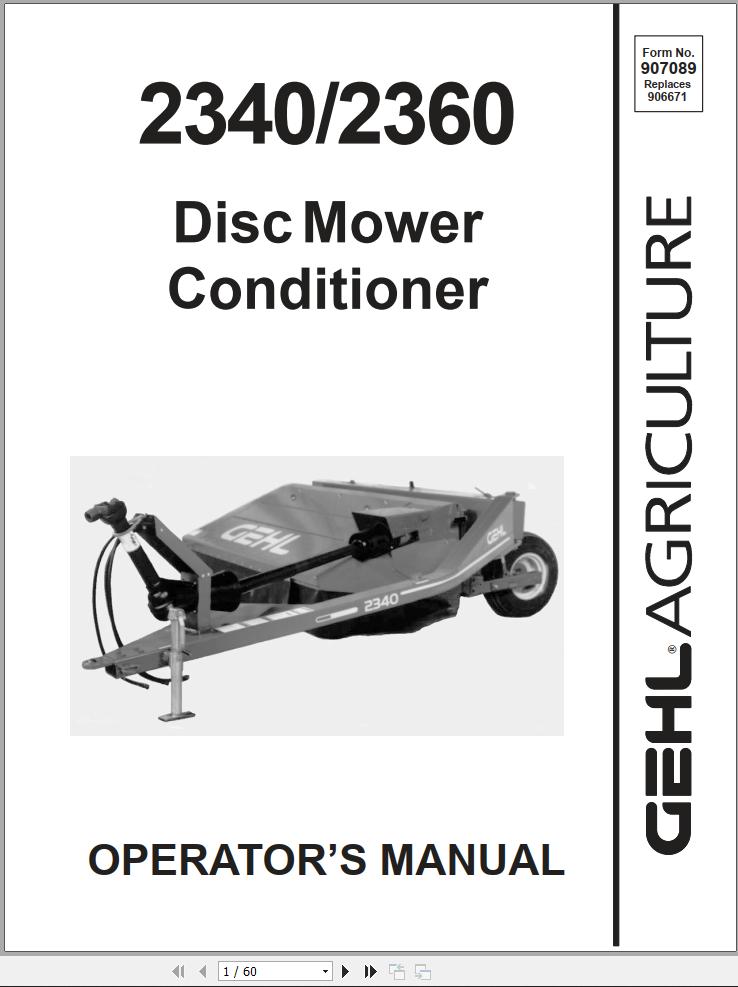 GEHL Disc Mower Conditioner 2340 2360 Operators Manual 907089A