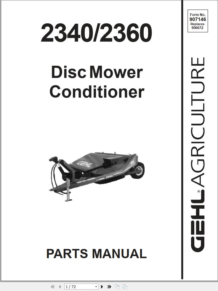 GEHL Disc Mower Conditioner 2340 2360 Parts Manual 907146A