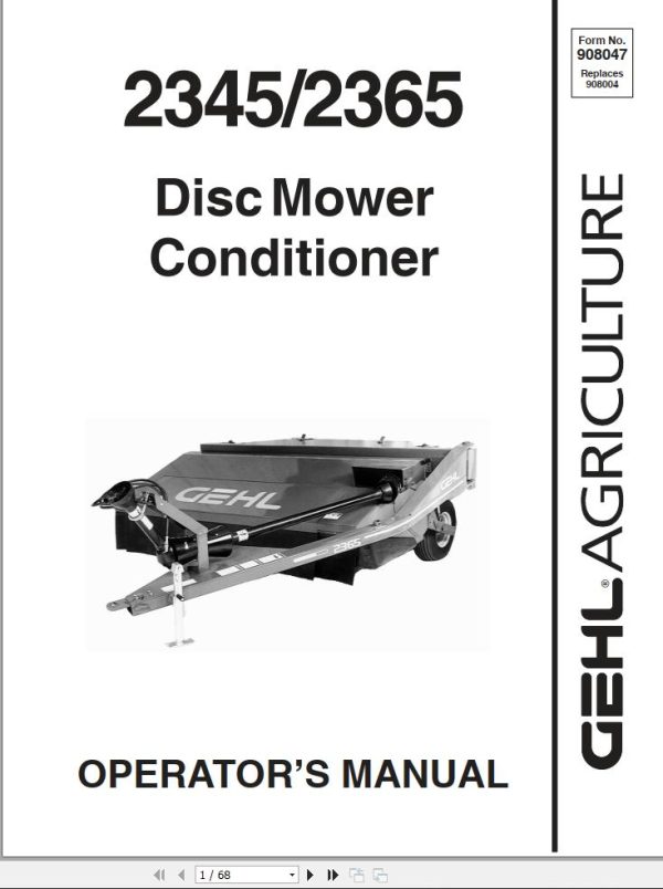 GEHL Disc Mower Conditioner 2345 2365 Operators Manual 908047B